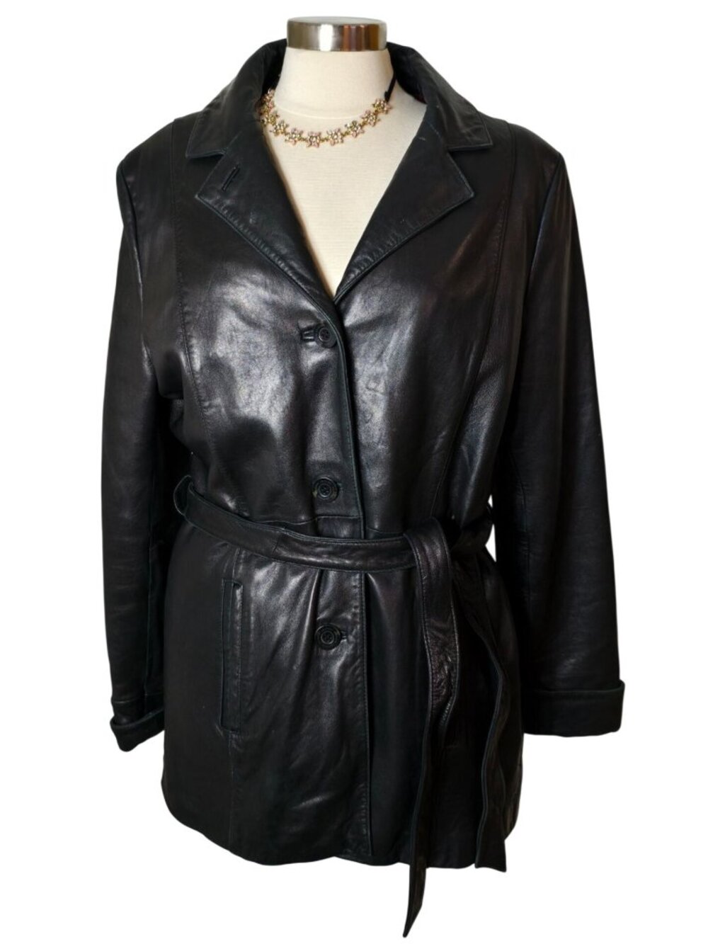 Wilsons Leather Womens XL Coat Black Belted Thinsulate Ultra Removeable Lining
